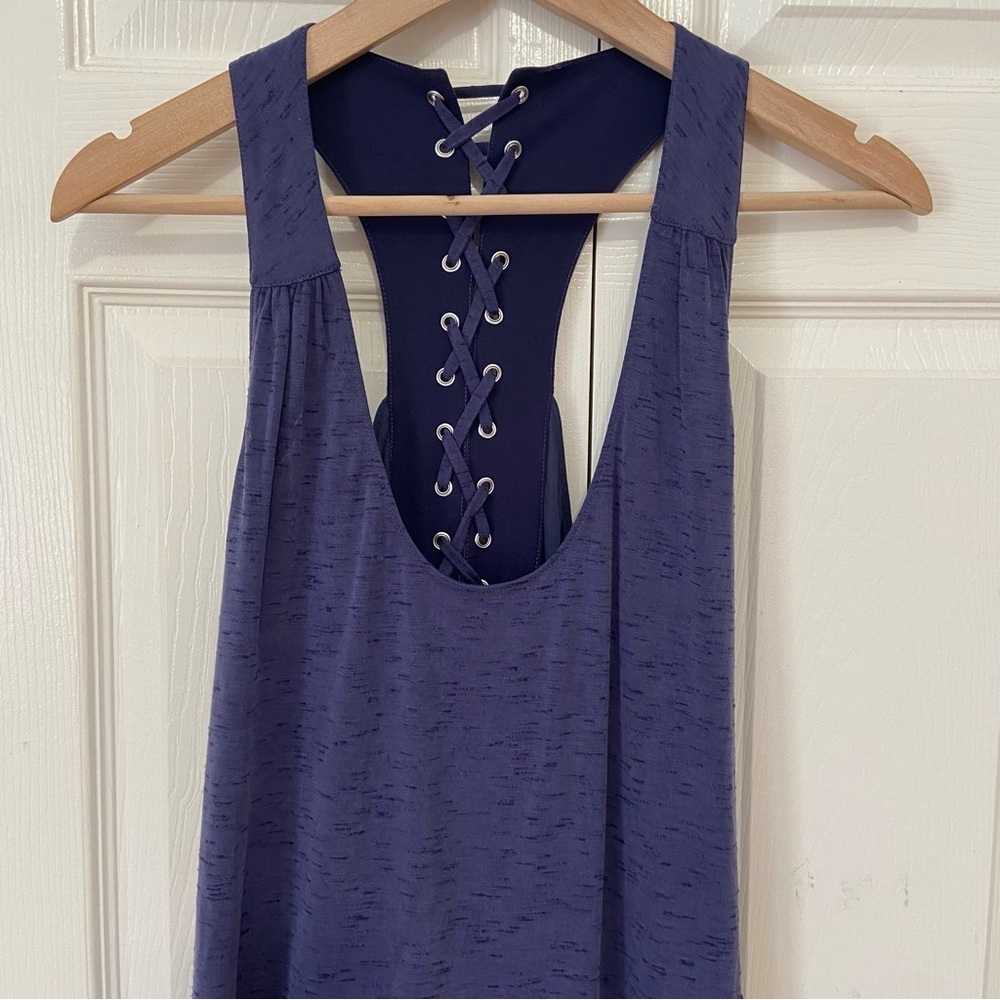 Anthropologie NWT Lace Up Racer Back Purple Long Casual Maxi Dress Size XL - Picture 3 of 8